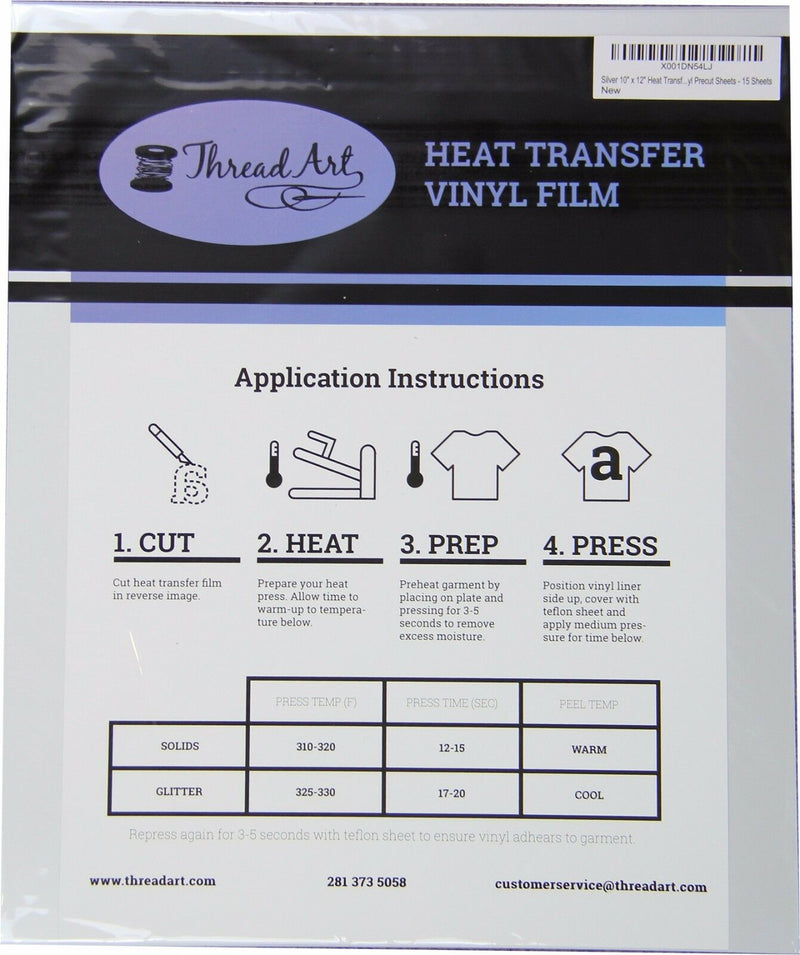 Silver Iron On Vinyl - Heat Transfer Pack of  Sheets - Threadart.com