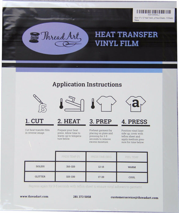 Silver Iron On Vinyl - Heat Transfer Pack of  Sheets - Threadart.com