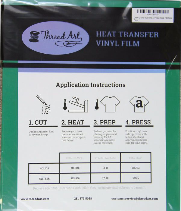 Green Iron On Vinyl - Heat Transfer Pack of  Sheets - Threadart.com