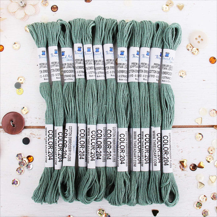 Sea Green Premium Cotton Embroidery Floss - Box of 12 - Six Strand Thread - No. 204 - Threadart.com