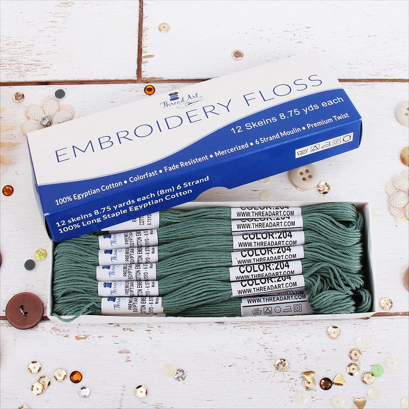 Sea Green Premium Cotton Embroidery Floss - Box of 12 - Six Strand Thread - No. 204 - Threadart.com