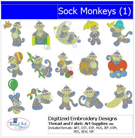 Machine Embroidery Designs - Sock Monkeys(1) - Threadart.com