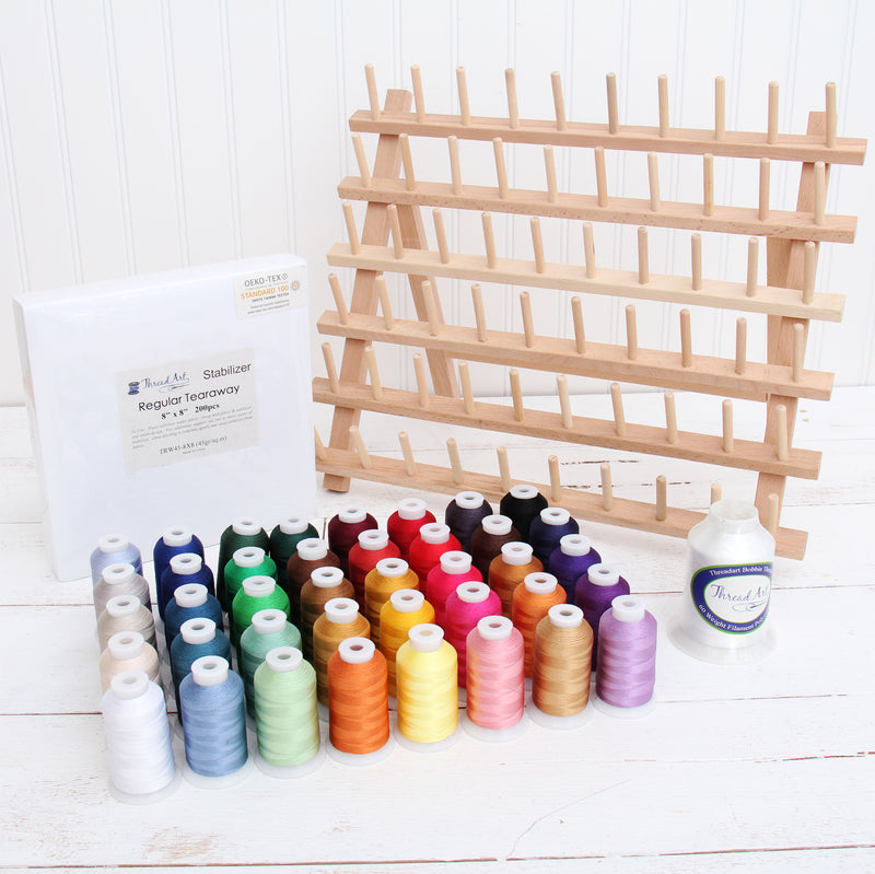 40 Color Embroidery Machine Starter Bundle With Thread, Rack, Stabilizer, & Bobbins - Threadart.com