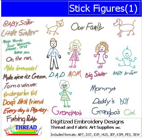 Machine Embroidery Designs - Stick Figures (1) - Threadart.com
