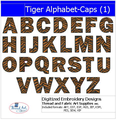 Machine Embroidery Designs - Tiger Alphabet Caps(1) - Threadart.com