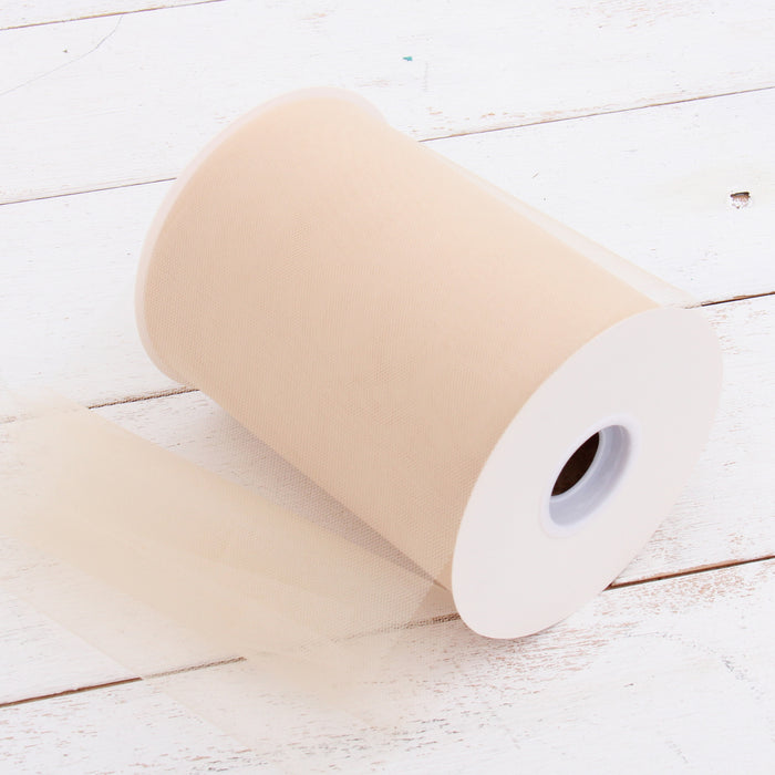 Premium Soft Tulle Fabric Mega Roll - 100 Yards by 6" Wide - Beige - Threadart.com