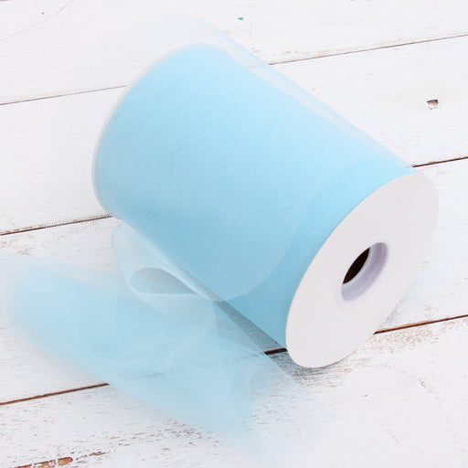 Premium Soft Tulle Fabric Mega Roll - 100 Yards by 6" Wide - Light Blue - Threadart.com