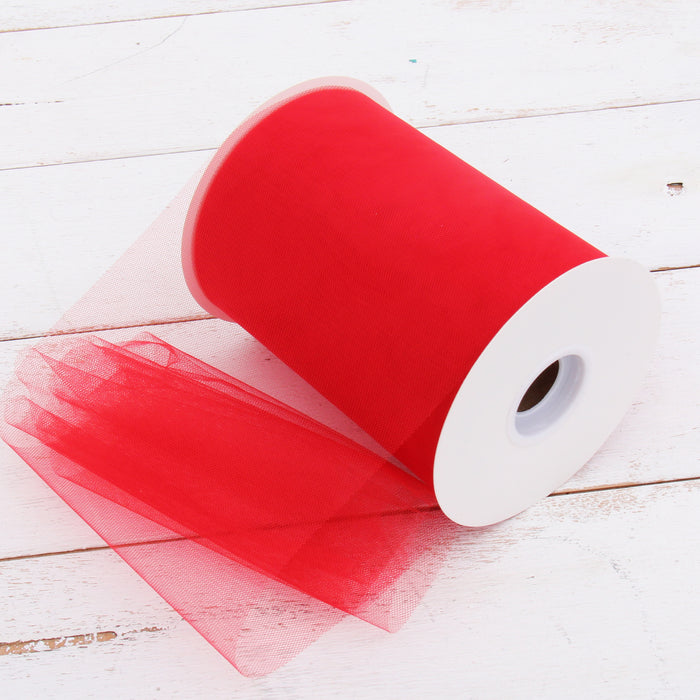 Premium Soft Tulle Fabric Mega Roll - 100 Yards by 6" Wide - Red - Threadart.com