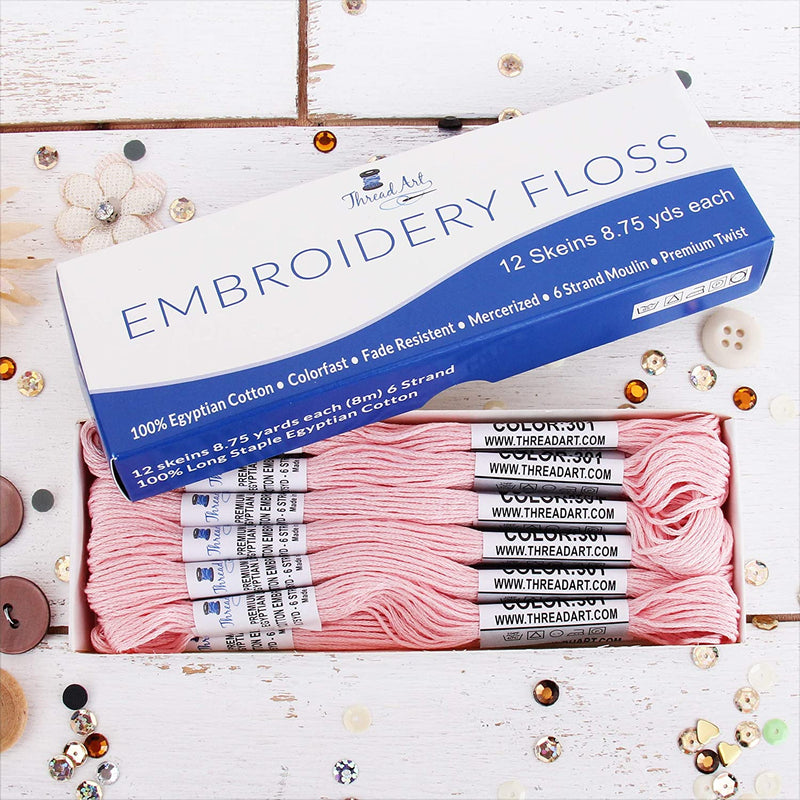 Very Light Pink Premium Cotton Embroidery Floss - Box of 12 - Six Strand Thread - No. 301 - Threadart.com