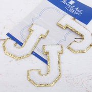 White Chenille Letter Patches - Set of 3 Iron-On Letters - Small 5.5 cm (2.25 in) Chenille with Gold Glitter - Threadart.com