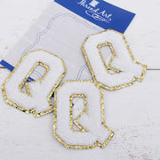 White Chenille Letter Patches - Sets of 3 Letters - Large 8 cm Chenille with Gold Glitter - Threadart.com