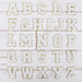 26 Letter Set of White Iron On Varsity Letter Patches - Full Alphabet - Large 8 cm Chenille with Gold Glitter - Threadart.com