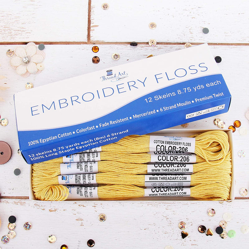 Yellow Premium Cotton Embroidery Floss - Box of 12 - Six Strand Thread - No. 206 - Threadart.com