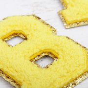 Yellow Chenille Letter Patches -Sets of 3 Letters  -Large 8 cm Chenille with Gold Glitter - Threadart.com