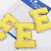 Yellow Chenille Letter Patches -Sets of 3 Letters  -Large 8 cm Chenille with Gold Glitter - Threadart.com