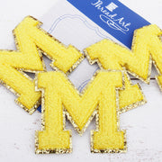 Yellow Chenille Letter Patches -Sets of 3 Letters  -Large 8 cm Chenille with Gold Glitter - Threadart.com
