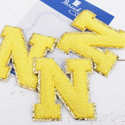 Yellow Chenille Letter Patches -Sets of 3 Letters  -Large 8 cm Chenille with Gold Glitter - Threadart.com