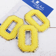 Yellow Chenille Letter Patches -Sets of 3 Letters  -Large 8 cm Chenille with Gold Glitter - Threadart.com