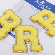 Yellow Chenille Letter Patches -Sets of 3 Letters  -Large 8 cm Chenille with Gold Glitter - Threadart.com
