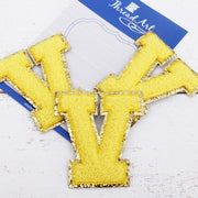 Yellow Chenille Letter Patches -Sets of 3 Letters  -Large 8 cm Chenille with Gold Glitter - Threadart.com