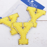 Yellow Chenille Letter Patches -Sets of 3 Letters  -Large 8 cm Chenille with Gold Glitter - Threadart.com