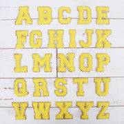 Yellow Chenille Letter Patches -Sets of 3 Letters  -Large 8 cm Chenille with Gold Glitter - Threadart.com