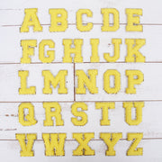 26 Letter Set of Yellow Chenille Letter Patches -Iron -On Full Alphabet  -Large 8 cm Chenille with Gold Glitter - Threadart.com
