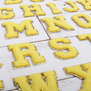 Yellow Chenille Letter Patches -Sets of 3 Letters  -Large 8 cm Chenille with Gold Glitter - Threadart.com