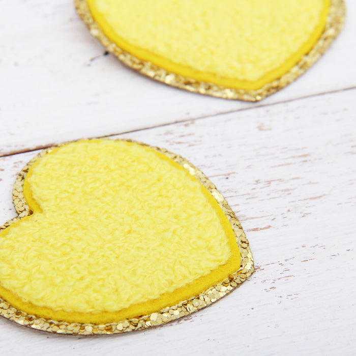 Iron On Heart Patches - Set of 3 Hearts Chenille with Gold Glitter - Six Different Colors - Threadart.com